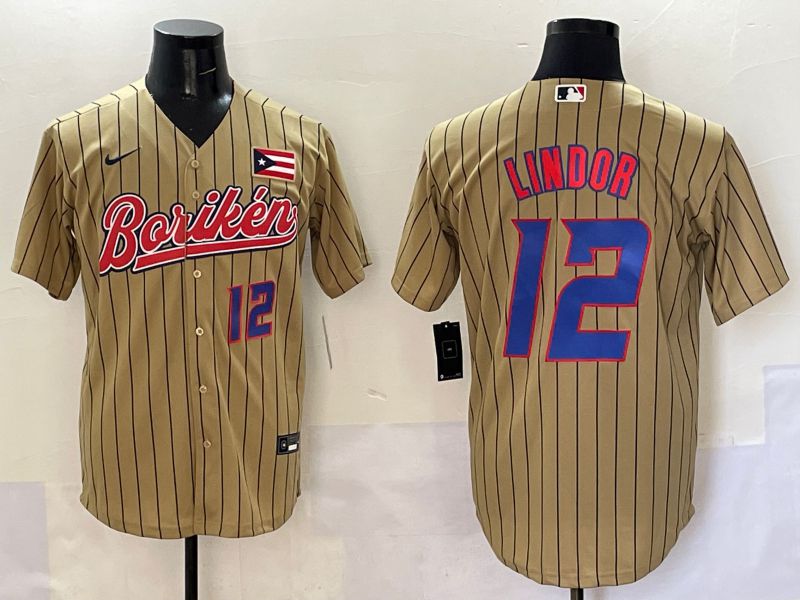 Men Puerto Rico #12 Lindor Brown Stripe Joint Name 2025 Nike MLB Jersey style 4